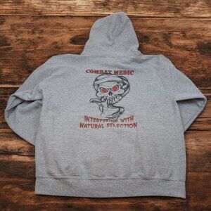 COMBAT MEDIC Skull‎ Gray Graphic Hoodie